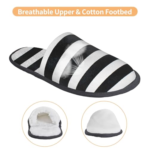 Black And White Stripes Print Women Slippers Home Furry Shoes Keep Men Couples Shoes Warm For Women-4