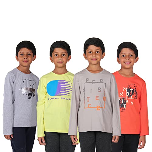 Image of YUV Kids Boys Printed Multicolor 100% Cotton Full Sleeve T Shirt for Kids Super Soft Breathable Lightweight Gifts for Kids | 7 to 12 Years, Pack of 4