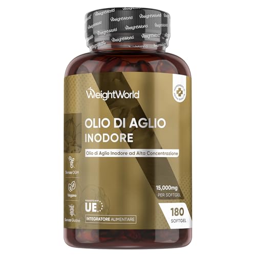 Aglio Capsule Molli Vegane 15000mg, 1 Softgel al Giorno (6 Mesi), Estratto di Aglio Inodore 500:1, Allicina Integratore Ricavato dall’Allium Sativum in 180 Softgel, Deodorizzato, Senza Glutine né OGM