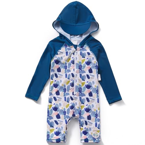 Image of BONVERANO Baby Toddler Boys Hoodie-Style One Piece Swimsuit UPF 50+ Sun Protection Long Sleeve Zipper