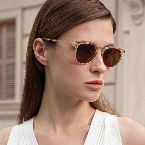 CARFIA Fashion Acetate Polarized Womens Sunglasses Small Face Retro Metal Bridge Sunnies CA50152