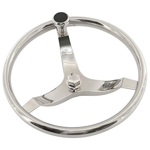 YaeGarden Stainless Steel Boat Steering Wheel,Marine Steering Wheels,13-1/2\" Dia 3 Spoke with 1/2\" Nut and Turning Knob (13.5\'\')