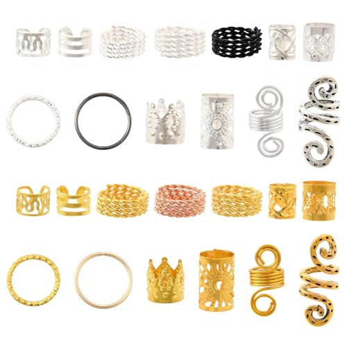 LiQunSweet 130Pcs 26 Styles Hair Coil Cuffs Set Hair Cuffs Braids Accessories Adjustable Spiral Coils Rings Hair Beads Charms Clips for Hair Styling