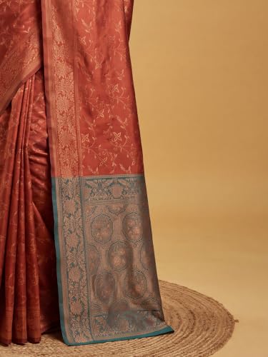 Image of AKHILAM Women's Multicolor Litchi Silk Ethnic Motif Print Saree With Unstitched Blouse Piece|sarees for women | litchi silk sarees