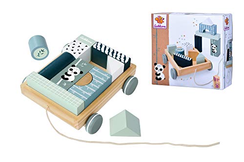 Eichhorn - Bauwagen mit 11 Bausteinen, Nachziehspielzeug, 12 teilig, 18x17,5 cm groß, ab 1 Jahr 100003800