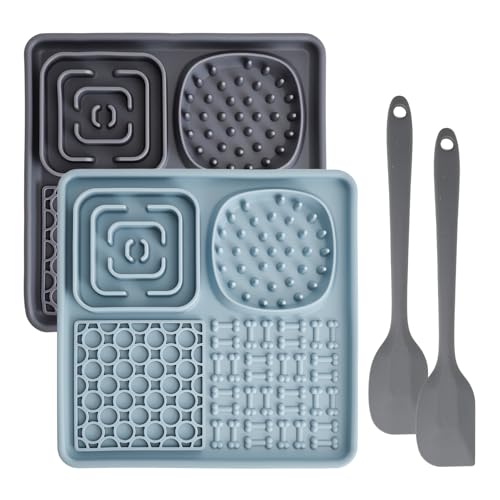 Tappetino da leccare per cani e gatti in silicone,con 4 zone separate e ventose antiscivolo, include spatola perfetto per alleviare l'ansia, rallentare il pasto e stimolare il gioco