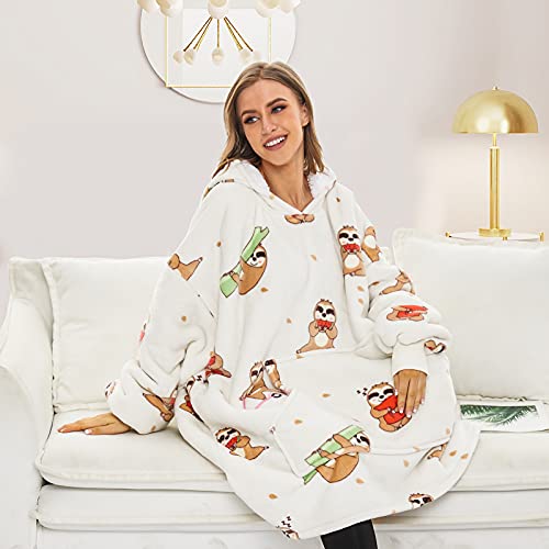 THREE POODLE Sherpa Wearable Blanket Hoodie – Adult Oversized, Playful Poodle Ears — view 7
