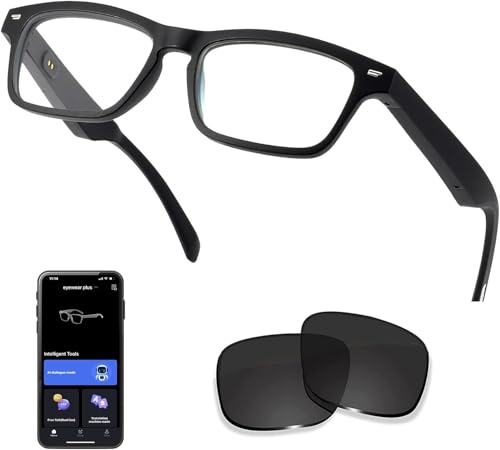 Smart Glasseswith AI,Bluetooth Music Glasses with 130+ Translation,Anti-Blue Light/UV400 Lenses,Audio Eyewear with Music play/Hands-Free Calling,Multifunctional Headphones glasses for Men Women