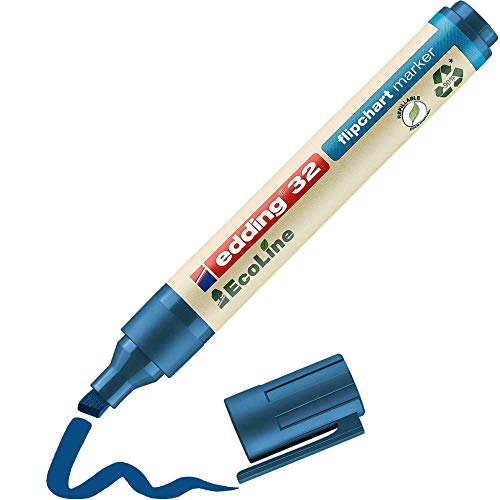 Edding 31 EcoLine Flipchartmarker – Blau, 10 Stück, Rundspitze 1,5–3 Mm, Nachfüllbar, Trocknet Nicht Aus