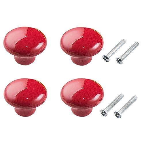 Yesmin 4 Pcs Colored Ceramic Drawer Handles,Cute Cabinet Handles,Wardrobe Door Single Hole,Bedroom,Living Room,Kitchen Furniture-Red
