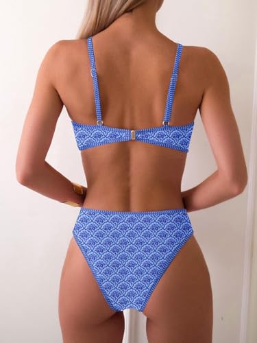 Image of Fanuerg Women's Triangle Bikini Sets O Ring Linked Two Piece Swimsuits Floral Printed Cheeky Bathing Suit