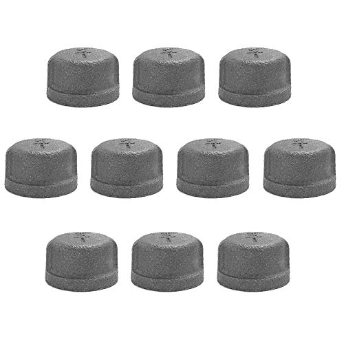 IBEUTES 10-Pack Black Malleable Iron Cast 1/2 Inch Pipe Cap, 1/2 Inch - Threaded Pipe Nipples Pipe Fittings For DIY Decor Or Industrial Vintage Style
