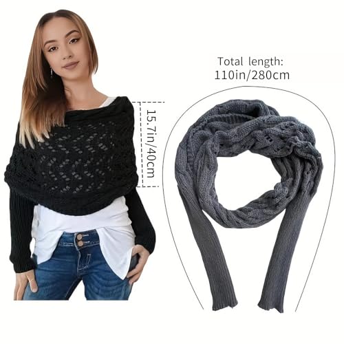 Scarf with Sleeves for Women, Knitted Cable Wrap, Multifunctional Crochet Shrug Sweater Wrap with Sleeves4