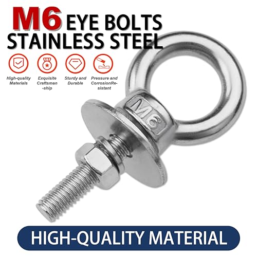 Image of 24 Pack M6 Stainless Steel Eye Bolts with Nuts, 1 /4 inch x 1 inch Eye Bolts | 304 Stainless Steel Eye Bolt,Eye Bolts Heavy Duty for Hang Tie Down Outdoor,m6 eye bolt,Long Lifting Ring Eye Bolt
