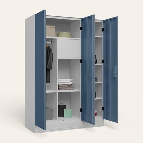 Image of Interio by Godrej Slimline 3-Door Steel Almirah (Blue Fusion), 1-Year Warranty, 1 Locker