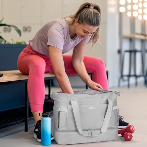Image of Gym Duffel Bag for Women, Grey, Gym Bag With Usb Charging Port