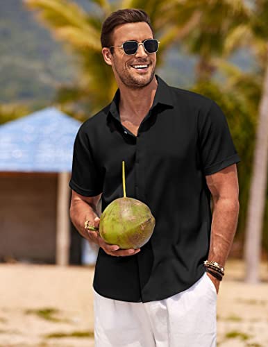 Image of COOFANDY Men's Linen Shirts Short Sleeve Casual Shirts Button Down Shirt for Men Beach Summer Wedding Shirt