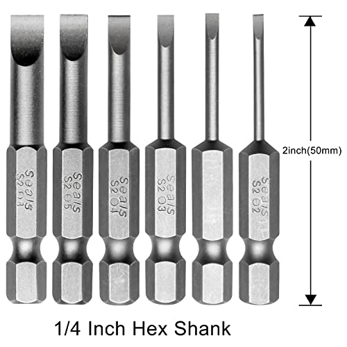 Toolcool 6 Pcs Slotted Screwdriver Bit Set Magnetic Flat Head Bits 2.0-6.0Mm S2 Alloy Steel 1/4 Inch Hex Shank 2 Inch Long #TOP2