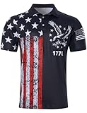 Seadodo Mens American Flag Golf Shirts Patriotic 4th of July Polo Shirt USA Memorial Day 1776 Golf Short Sleeve Shirts L