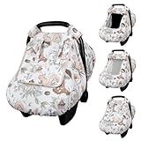 CARUILI Car Seat Cover Baby Girl Boy, Warm Winter Carseat Cover for Baby, Kick-Proof Infant Car Seat Cover with Peep Window, Windproof & Cozy, Gray Animals