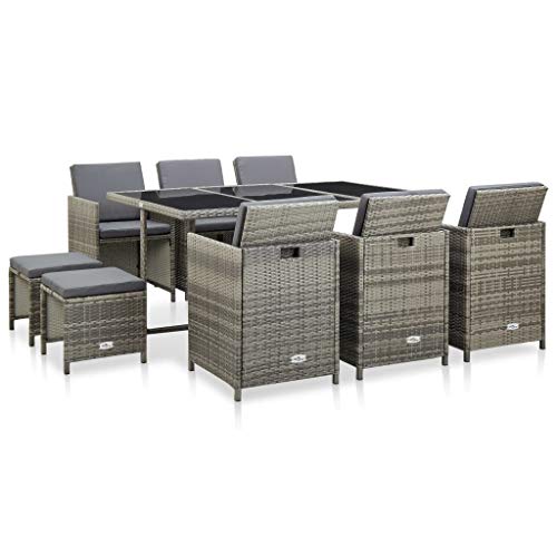 Genérico Set de Comedor de jardín 11 pzas y Cojines ratán sintético Gris,Mobiliario,Muebles de jardín,Conjuntos de jardín,Gris,46537