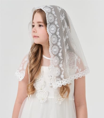 First Communion Veil for Girls - Catholic Lace Christening Accessories, Baptism Veil Toddler Child Teen K132
