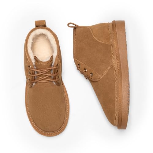 DREAM PAIRS Women's Ankle Winter Boots Genuine Suede Leather Faux Fur Lace Up Snow Warm Comfort Cozy Short Booties FuzzyGo Women's Cozy2