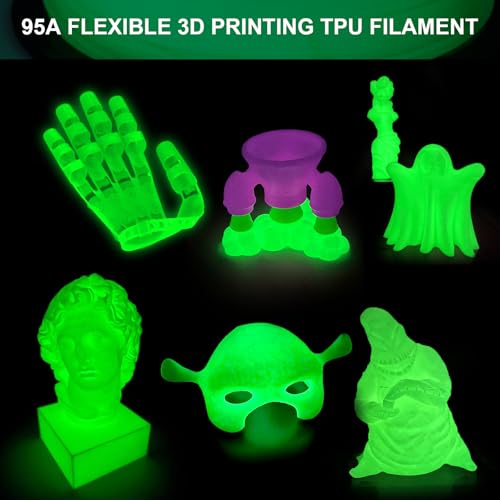 Image of 95A TPU 3D Printer Filament, 1.75mm Glow in The Dark Green, Soft TPU Flexible 3D Printing Filament, High Hardness & Resilience, Best with UV Lamps, 250g Spool, Fit Most 3D Printers