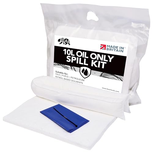 10L Oil and Fuel Spill Kits UK Manufactured White Repels Water Can be used for Oils Oil-Based Fluids Fuels Lubricants Hydrocarbon Based Fluid - For Indoor/Outdoor Use On-the-go Bag