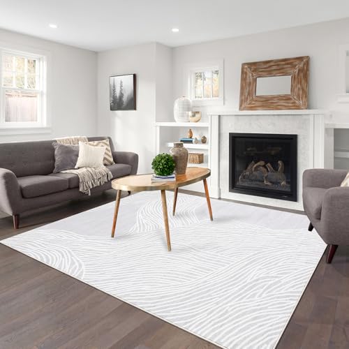 GarveeHome Large Area Rug 10x13 Non Slip Washable Rug Modern Abstract Area Rug for Living Room Soft Indoor Non-Shedding Carpet Low Pile Foldable Thin Rug for Bedroom Nursery Office Grey/White