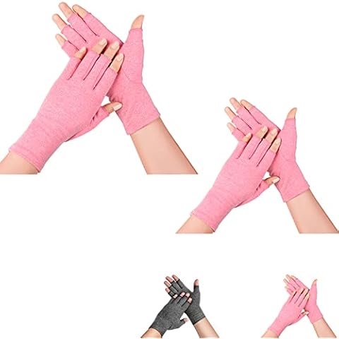 SupreGear Women' s Arthritis Gloves (2 Pairs), Rheumatoid Arthritis Compression Gloves for Arthritis Hands, Pain Relief Gaming Typing Fingerless Gloves for Ladies, Elders Cover