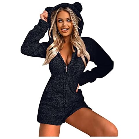 YOGALULU 2021 Winter Adult Costume Shorts Pyjamas Cosplay Unisex Onesies Sleepwear Light Weight Pyjamas Women Men Fleece Jumpsuit Jumpsuit Zipper Unisex Flannel, dark blue, XXL Cover
