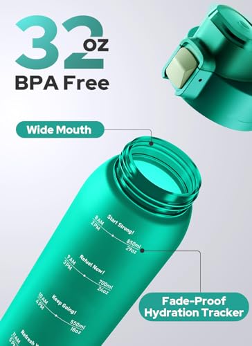 Image of Opard Zip 32oz Plastic Water Bottle Dishwasher Safe, Leakproof Flip-Top Lid, BPA Free Tritan, Wide Mouth Reusable Sports Water Bottle for Gym Hiking Commuting Outdoor Travel and School