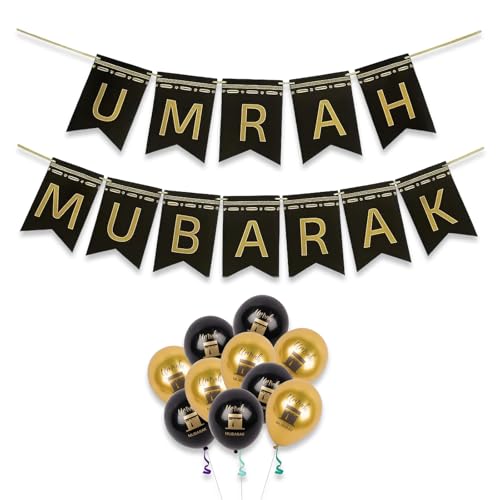 fKiZanthene Umrah Mubarak Decoration Set Party Decorations with Banner and Balloons for Home Celebration