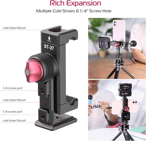 Image of ULANZI ST-27 Phone Tripod Mount, 360 Metal Phone Holder for Tripod w 3 Cold Shoes & Arca Port, Versatile Smartphone Adapter for iPhone, Desktop Tripods, and Live Streaming /Vlogging Setup
