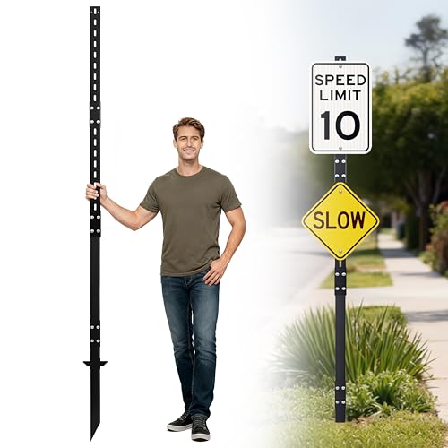 8 Ft Heavy Duty Yard Sign Stakes - 96-InchTall Metal Lawn Sign Posts 6.6 lb Each with Black Powder Coating - for Outdoor Events Parking Garage Bar Lawn Signs (Black1)