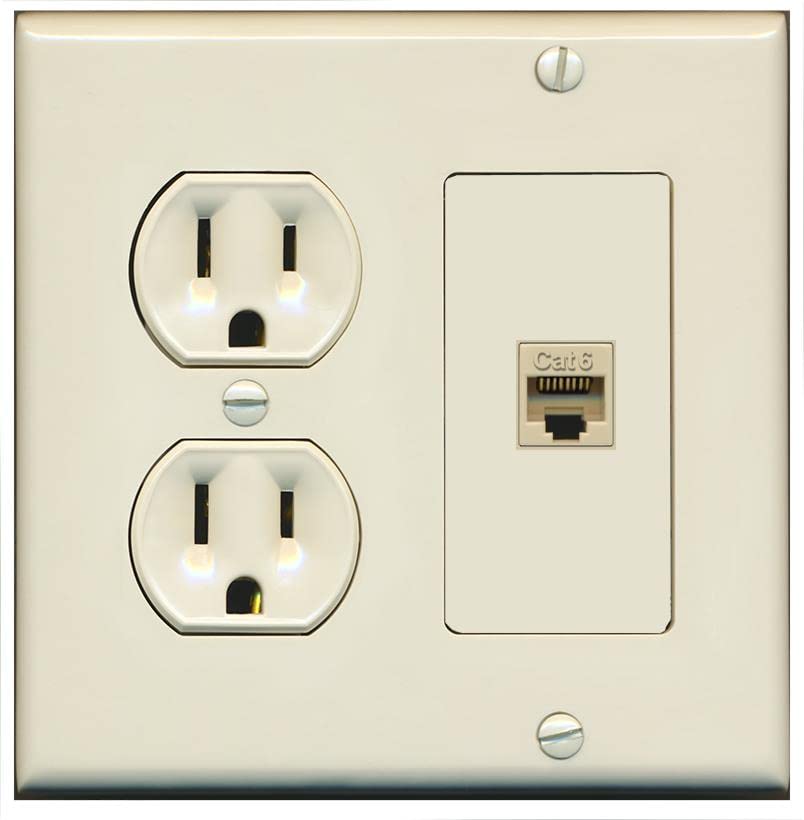 RiteAV 1 Port Cat6 Ethernet Wall Plate Female-Female - Round Outlet [Light-Almond]