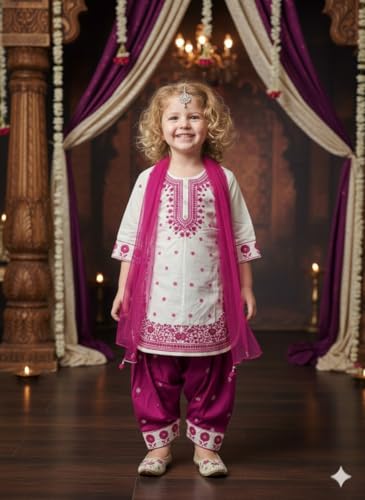 Image of A.T.U.N. (ALL THINGS UBER NICE) Girls Heavy Thread Embroidered Salwar Suit Set with Dupatta | Designer 3 Piece Traditional Ethnic Outfit for Festive & Celebration Wear