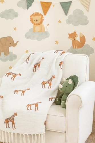Image of Premium Cotton Giraffe Printed Throw Blanket | 50x60 Inches Multicolor Design Throw for Sofa, Chairs, Bedroom & Home | Skin-Friendly & Lightweight | 200 Thread Count