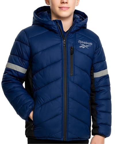 Image of Reebok Boys Puffer Jacket - Heavyweight Quilted Wind & Water Resistant Boys Winter Coat - Insulated Bubble Kids Winter Jacket