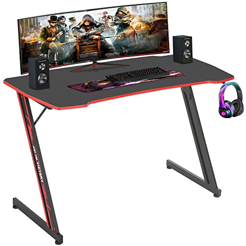 Bestoffice 35"/39"/47" Computer Desk Z Shaped Workstation Ergonomic Table With Headphone Hook For Game Players (Red, 47 In) #TOP15