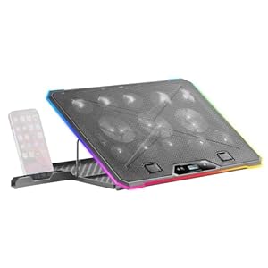Mars Gaming MNBC13, Laptopstandaard en Koelbasis voor Notebooks tot 17", ARGB Verlichting 10 Modi, 13x Ventilatoren met Witte LED, Verstelbaar 8 Posities, LCD Display, Smartphone Stand, Zwart