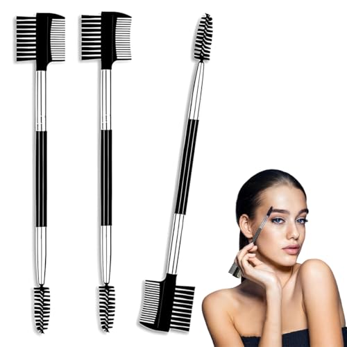 MEXRUMI 3Pcs Cepillo De Cejas, Peine De Pestañas De Doble Extremo, Cepillo De Pestañas 2 En 1, Cepillo De Cejas Doble Peine De Doble Cabezal Herramientas Profesionales De Maquillaje De Ojos