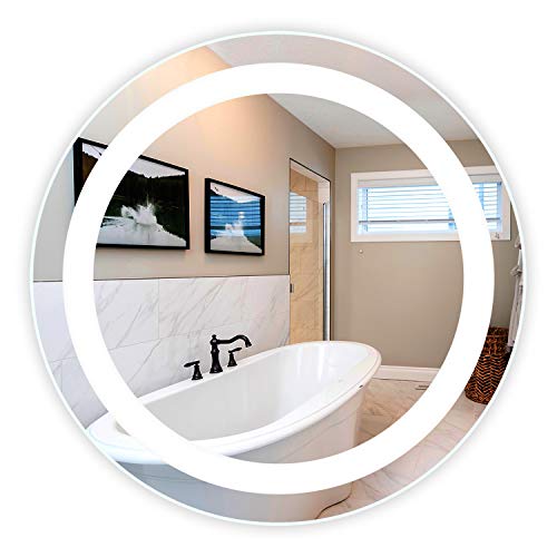 Mirrors & Marble Circular LED Vanity Mirror (40"), Front Lit Lighted Modern Anti Fog Glass for Entryway, Bedroom, Wall Mounting Home Décor Glass for Bathroom Over Sink
