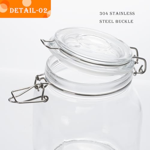 Image of 34oz Square Glass Food Storage Jars with Airtight Clamp Lids 3 Pack