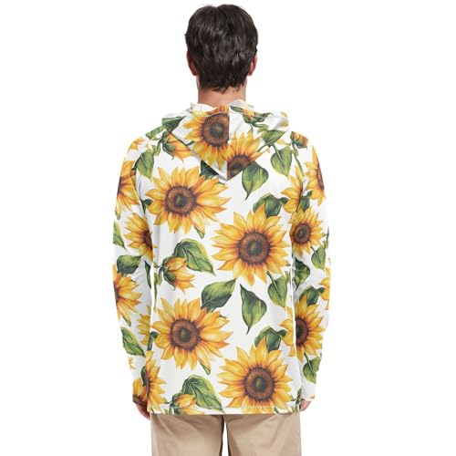Rustic Sunflower White Sun Shirts Hoodies for Men Long Sleeve Hiking Hoodie Swim Shirt UPF 50+ S3