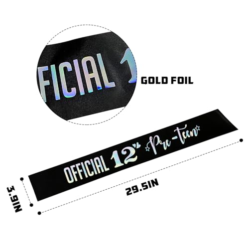 Official 12 Pre-Teen Black Sash with Multicolor Foil - Happy 12th Birthday Gift for Girl - Cheers to 12 Years Old Birthday Party Decorations2