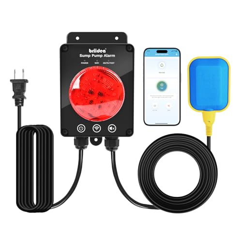 Smart WiFi Sump Pump Alarm Briidea Indoor/Outdoor High Water Level Alarm Real-Time Notifications via App IP67 Waterproof 110dB Alarm & LED Indicator Ideal for Basements and Septic Sump Pump