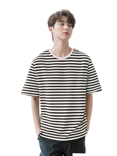 Image of Mack Jonney Oversized | Loose Fit | Half Sleeves 100% Cotton Round Neck Striped T-Shirt for Men-MACK640558