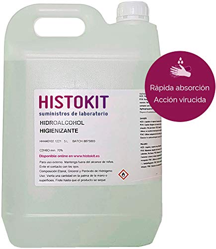 Solución Hidroalcohólica 5 litros 70% vol. HIDROALCOHÓLICO. Para manos y superficies, rellenar dosificadores y pulverizar